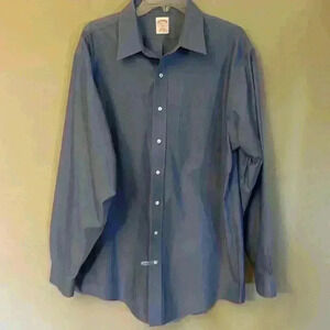 Brooks Brothers Regular Fit Solid Blue Non-Iron Cotton Shirt - Size 17 - 6/7